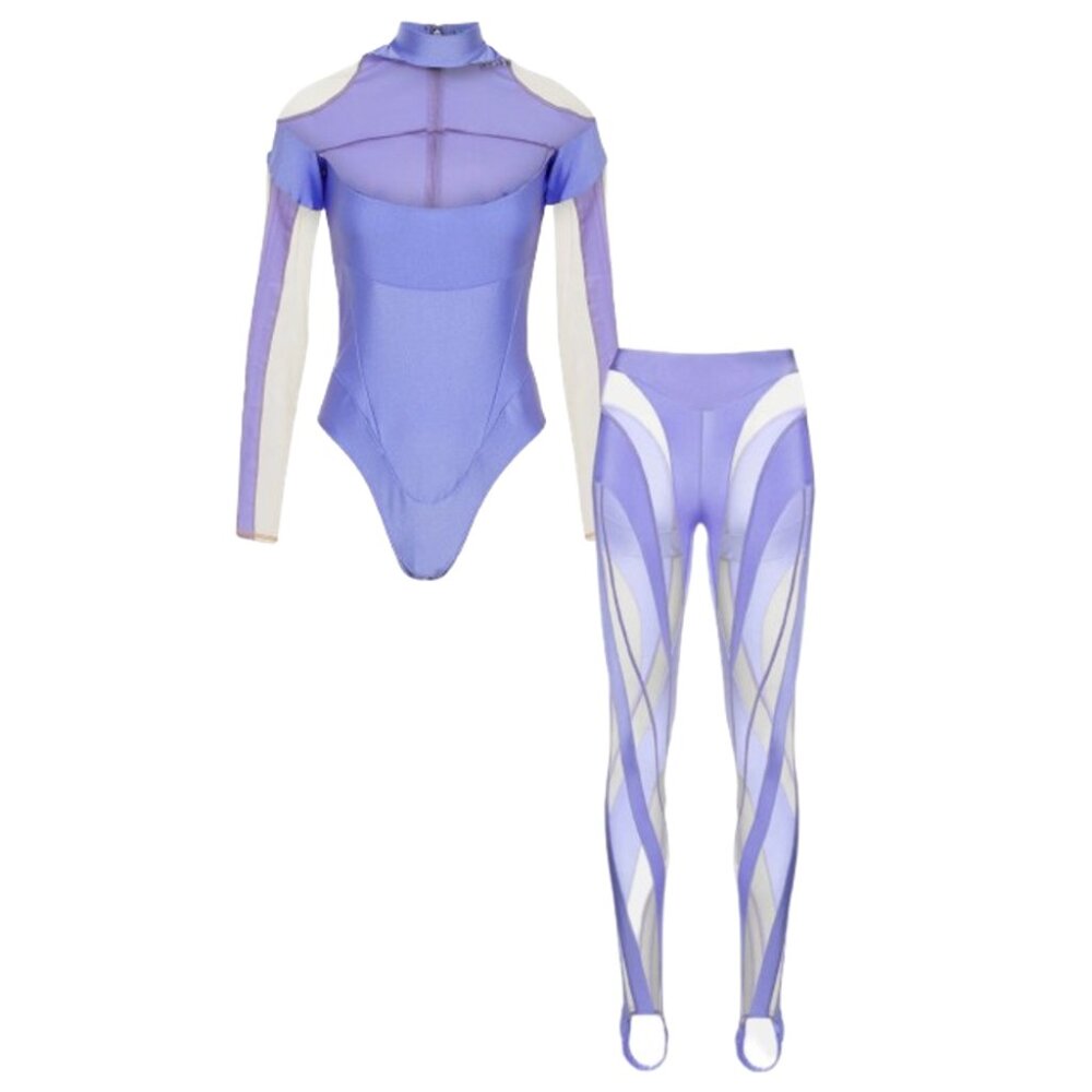 MUGLER BODYSUIT AND MESH LEGGINGS (PURPLE)